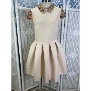 ASOS Cream Jeweled Collar Mini Dress Size 6 Embellished Scuba Fit & Flare